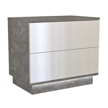 Loftowa szafka nocna Aleva 3X - beton+biały połysk