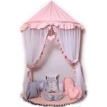Różowo-biały baldachim dla dziecka z 6 poduszkami i matą - Sentopia 4X