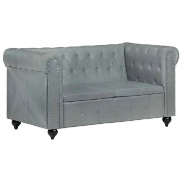 Skórzana 2-osobowa szara sofa w stylu Chesterfield - Clementine 2Q
