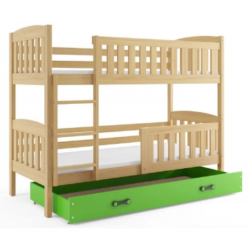 Łóżko drewniane z zieloną szufladą 90x200 - Celinda 3X