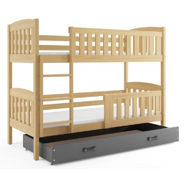 Sosnowe łóżko piętrowe z szarą szufladą 80x190 - Celinda 2X