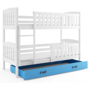 Drewniane łóżko z niebieską szufladą 90x200 - Elize 3X