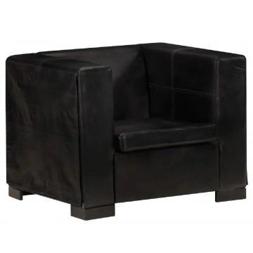 Czarny fotel tapicerowany naturalną skórą - Madin