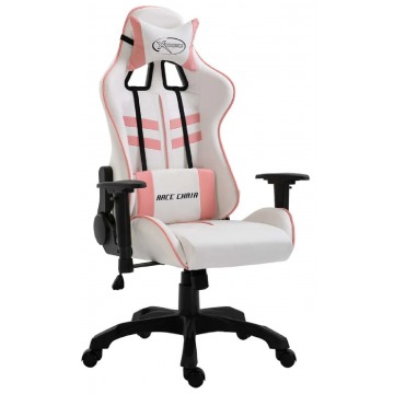 Biało-różowy ergonomiczny fotel gamingowy - Kento