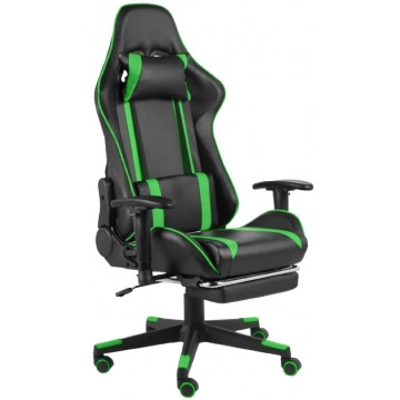 Czarno-zielony fotel do gier z podnóżkiem - Epic Gamer