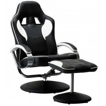 Czarno-biały ergonomiczny fotel z podnóżkiem - Endy