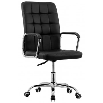 Czarny pikowany fotel biurowy z ekoskóry - Gabris
