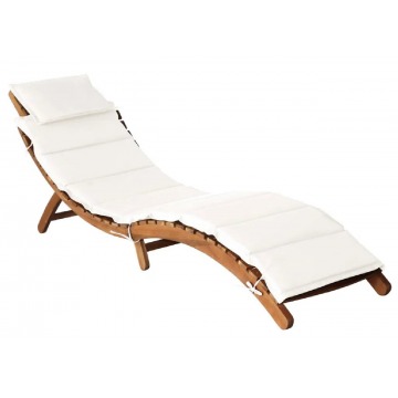 Kremowy leżak drewniany z poduszką - Artoni 3X
