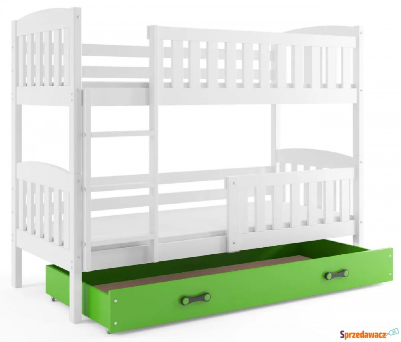 Białe łóżko piętrowe z zieloną szufladą 90x20... - Łóżka - Bielany Wrocławskie