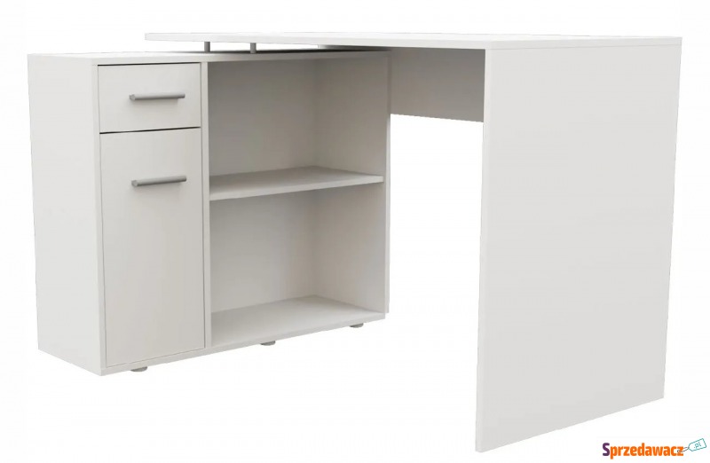Białe narożne biurko z półką i szufladą - Stefan - Biurka - Bytom
