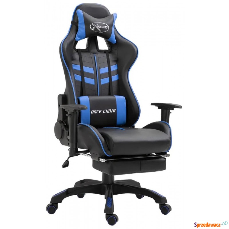 Niebieski fotel gamingowy z podnóżkiem - Triston - Krzesła biurowe - Żory