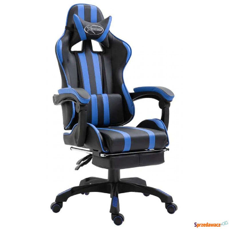 Niebieski fotel do grania z podnóżkiem - Kenex - Krzesła biurowe - Olsztyn