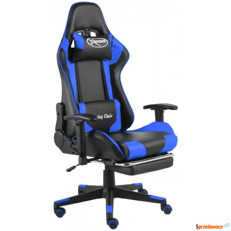 Czarno-niebieski fotel gamingowy z podnóżkiem... - Krzesła biurowe - Zamość