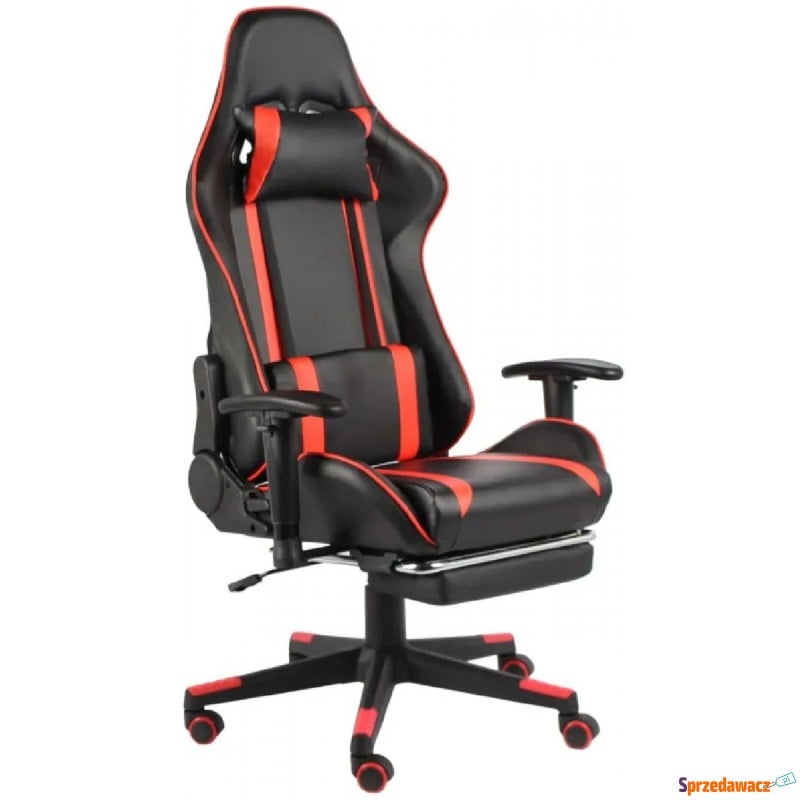 Czarno-czerwony fotel gamingowy z podnóżkiem -... - Krzesła biurowe - Stargard Szczeciński