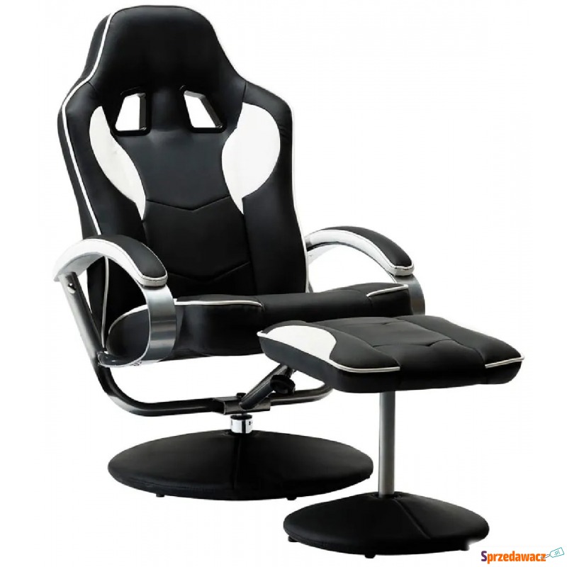 Czarno-biały ergonomiczny fotel z podnóżkiem -... - Krzesła biurowe - Świeradów-Zdrój