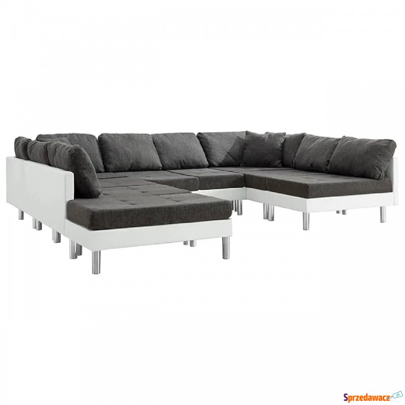 Sofa modułowa biało-ciemnoszara z ekoskóry  -... - Sofy, fotele, komplety... - Zaścianki