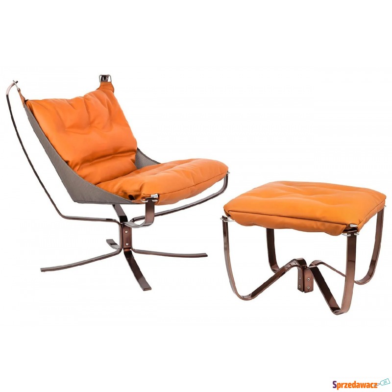 Pomarańczowy fotel wypoczynkowy z podnóżkiem -... - Sofy, fotele, komplety... - Stargard Szczeciński