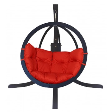 Antracytowy fotel bujany z czerwoną poduszką - Parys 4X
