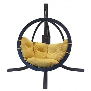 Ogrodowy fotel okrągły z żółtą poduszką - Parys 4X