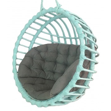 Miętowy fotel okrągły z wikliny z szarą poduszką - Petro 2X