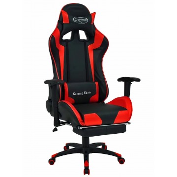 Czarno-czerwony fotel gamingowy z podnóżkiem - Vesaro