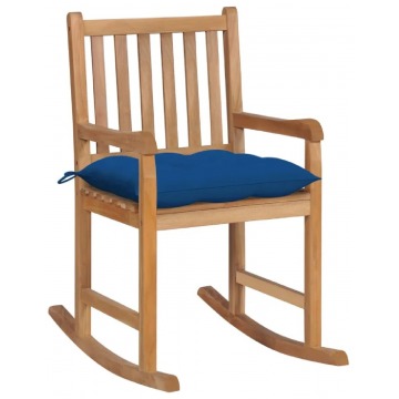Drewniany fotel bujany z ciemnoniebieską poduszką - Mecedora