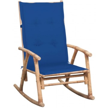 Bambusowy fotel bujany z ciemnoniebieską poduszką - Bamsa