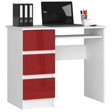Młodzieżowe biurko do komputera białe + czerwone połysk - Miren 5X