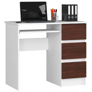Minimalistyczne biurko z półką białe + wenge - Miren 4X