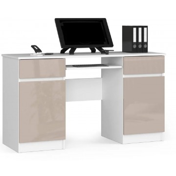Nowoczesne biurko z szufladami biały + cappuccino połysk - Ipolis 3X