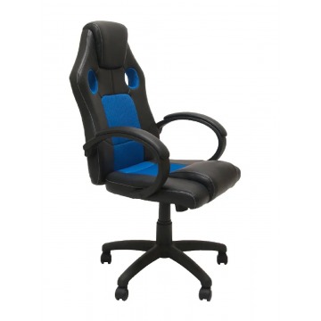 Czarno-niebieski fotel obrotowy regulowany - Iveros