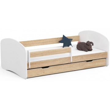 Skandynawskie łóżko dziecięce białe + dąb sonoma - Ellsa 3X 70x140