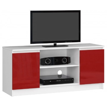 Nowoczesna szafka RTV biała + czerwony połysk - Darius 6X 140 cm