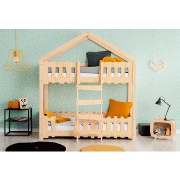Drewniane łóżko piętrowe domek z barierkami - Marion 3X