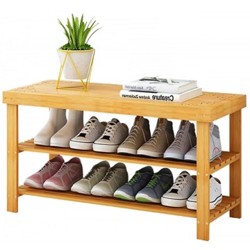 Bambusowa szafka na buty z 2 półkami i siedziskiem - Spario