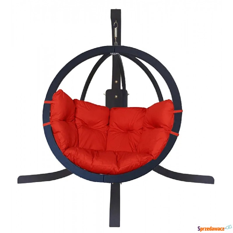 Antracytowy fotel bujany z czerwoną poduszką -... - Fotele, sofy ogrodowe - Rybnik
