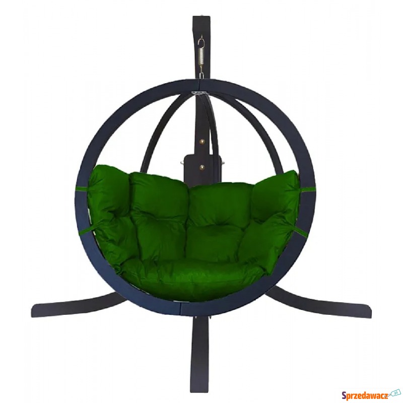 Wiszący fotel antracytowy z zieloną poduszką -... - Fotele, sofy ogrodowe - Elbląg