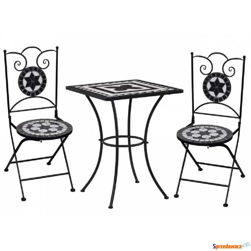 Czarno-biały 3-cz. mozaikowy zestaw mebli – Farren - Fotele, sofy ogrodowe - Tarnobrzeg