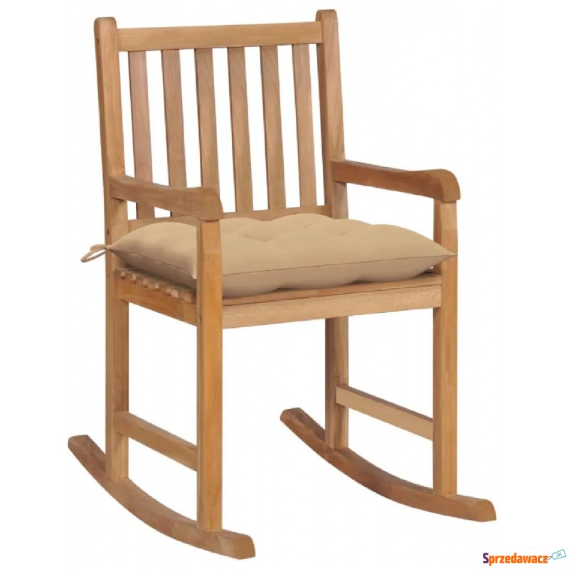 Drewniany fotel bujany z beżową poduszką - Me... - Krzesła ogrodowe - Częstochowa