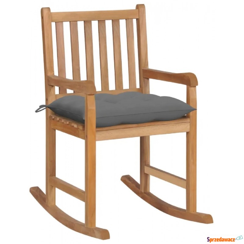Drewniany fotel bujany z szarą poduszką - Mecedora - Krzesła ogrodowe - Łowicz