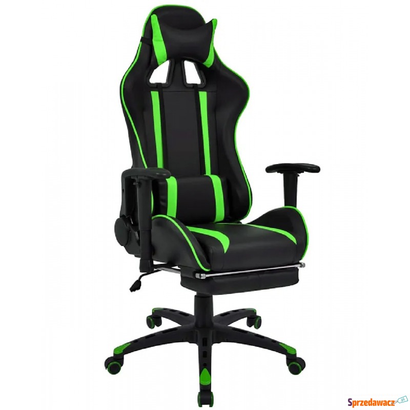 Czarno-zielony fotel gamingowy z podnóżkiem -... - Krzesła biurowe - Żyrardów