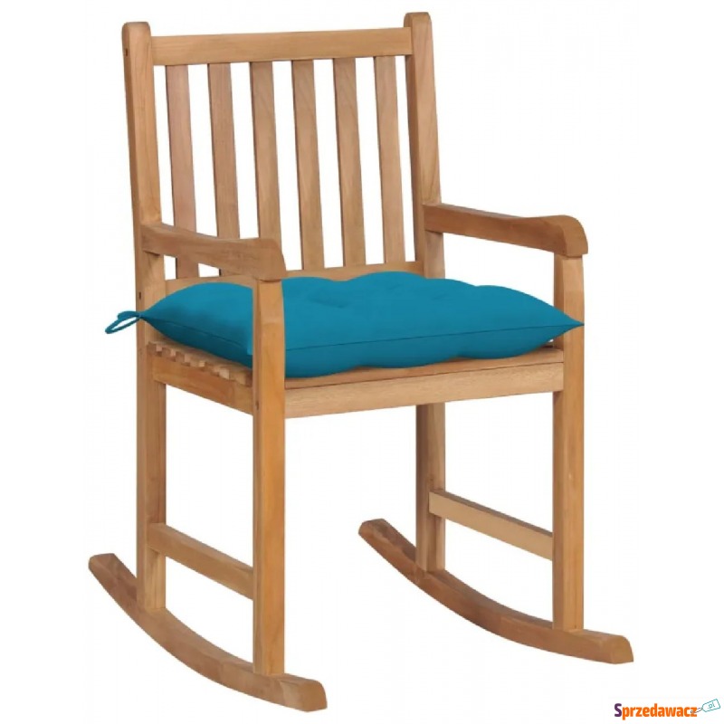 Drewniany fotel bujany z jasnoniebieską poduszką... - Sofy, fotele, komplety... - Biała Podlaska