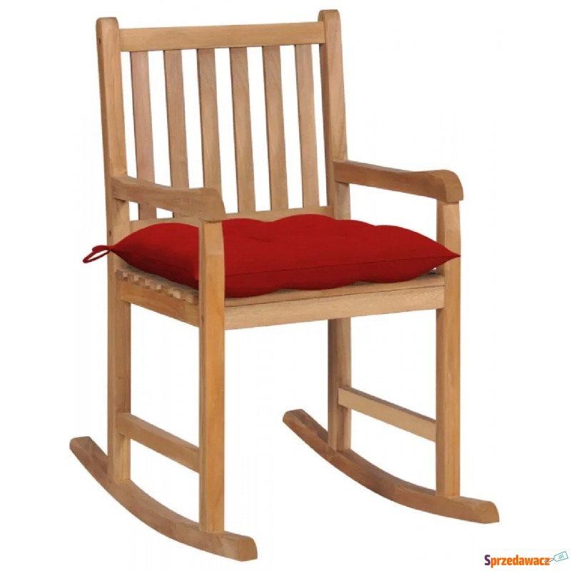 Drewniany fotel bujany z czerwoną poduszką -... - Krzesła ogrodowe - Tarnowskie Góry