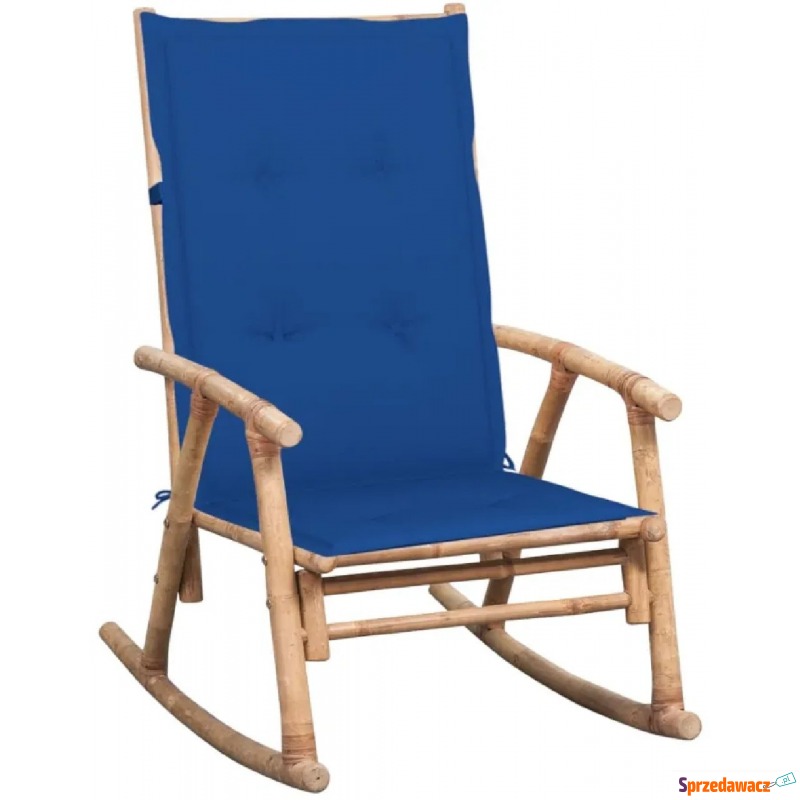 Bambusowy fotel bujany z ciemnoniebieską podu... - Krzesła ogrodowe - Ełk