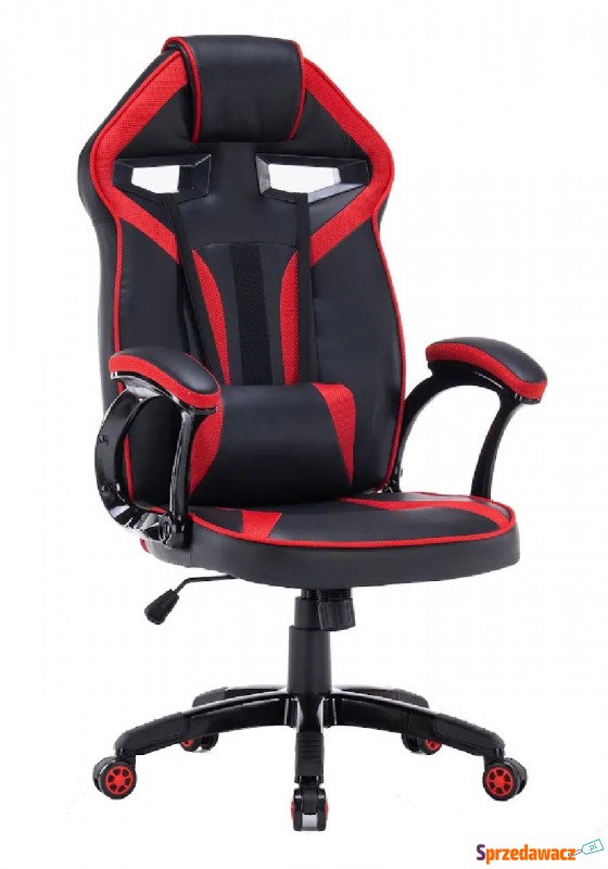 Czarno-czerwony tapicerowany fotel gamingowy -... - Krzesła biurowe - Malbork