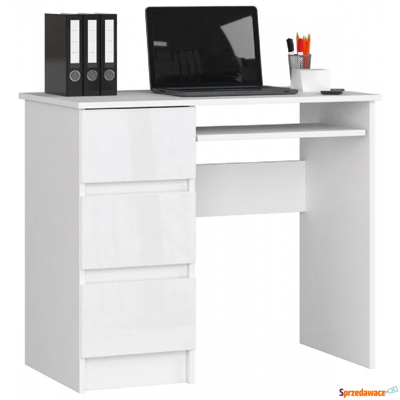 Białe klasyczne biurko z półkami połysk - Mir... - Biurka - Piotrków Trybunalski