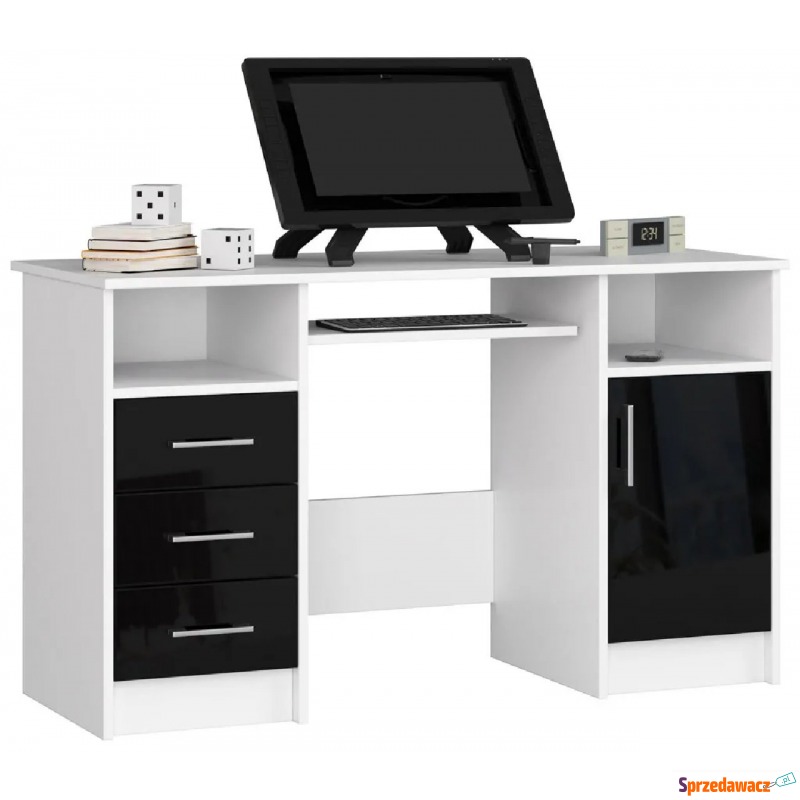 Biało-czarne biurko z szafką połysk - Delian 4X - Biurka - Grabówka
