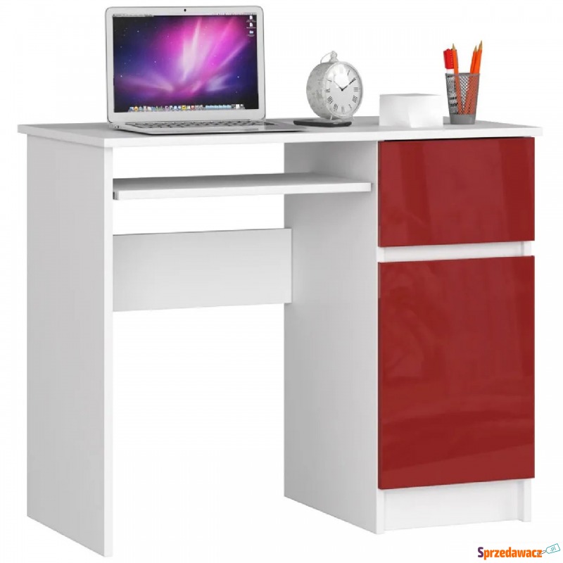 Młodzieżowe biurko biało - czerwone z półkami... - Biurka - Jaworzno