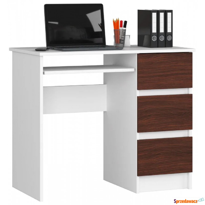 Minimalistyczne biurko z półką białe + wenge -... - Biurka - Przemyśl