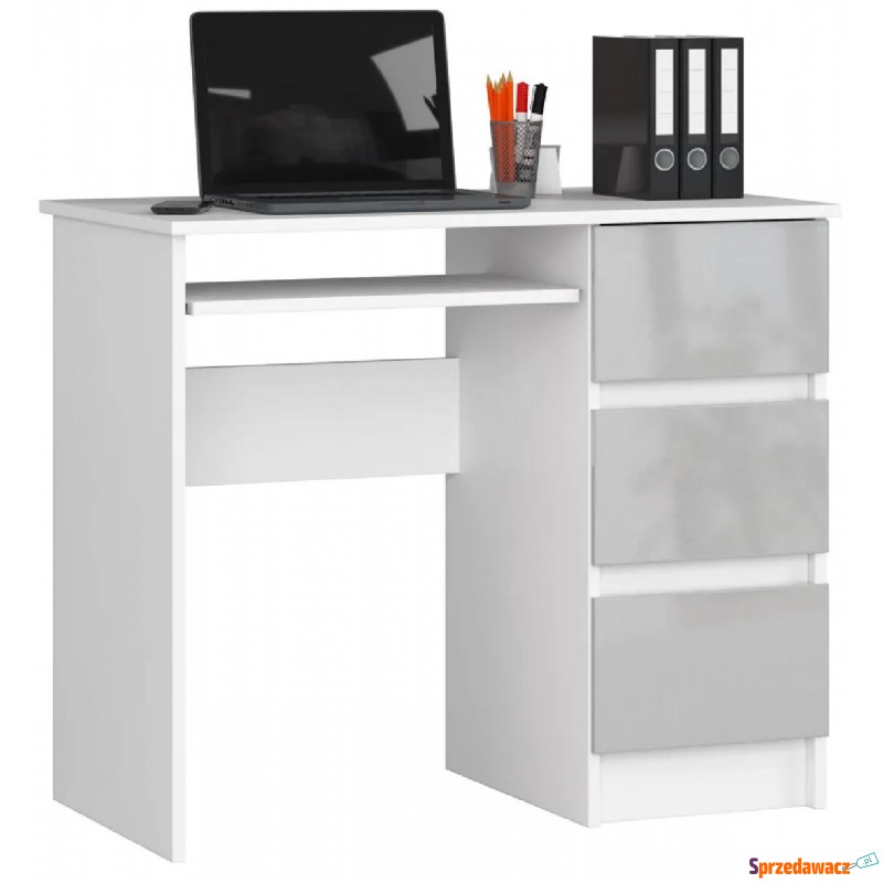 Nowoczesne biurko z szufladami biały + metalik... - Biurka - Gdynia